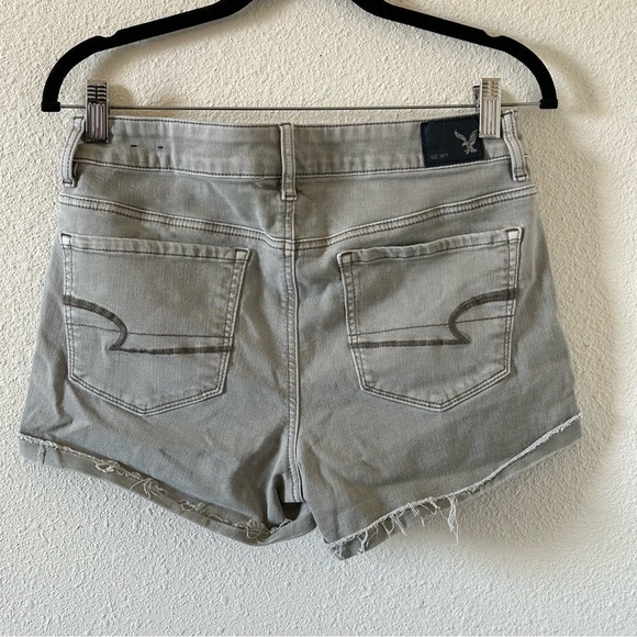 American Eagle Women’s High Rise Shortie Shorts 8 Super Stretch Olive Gray - Picture 2 of 9